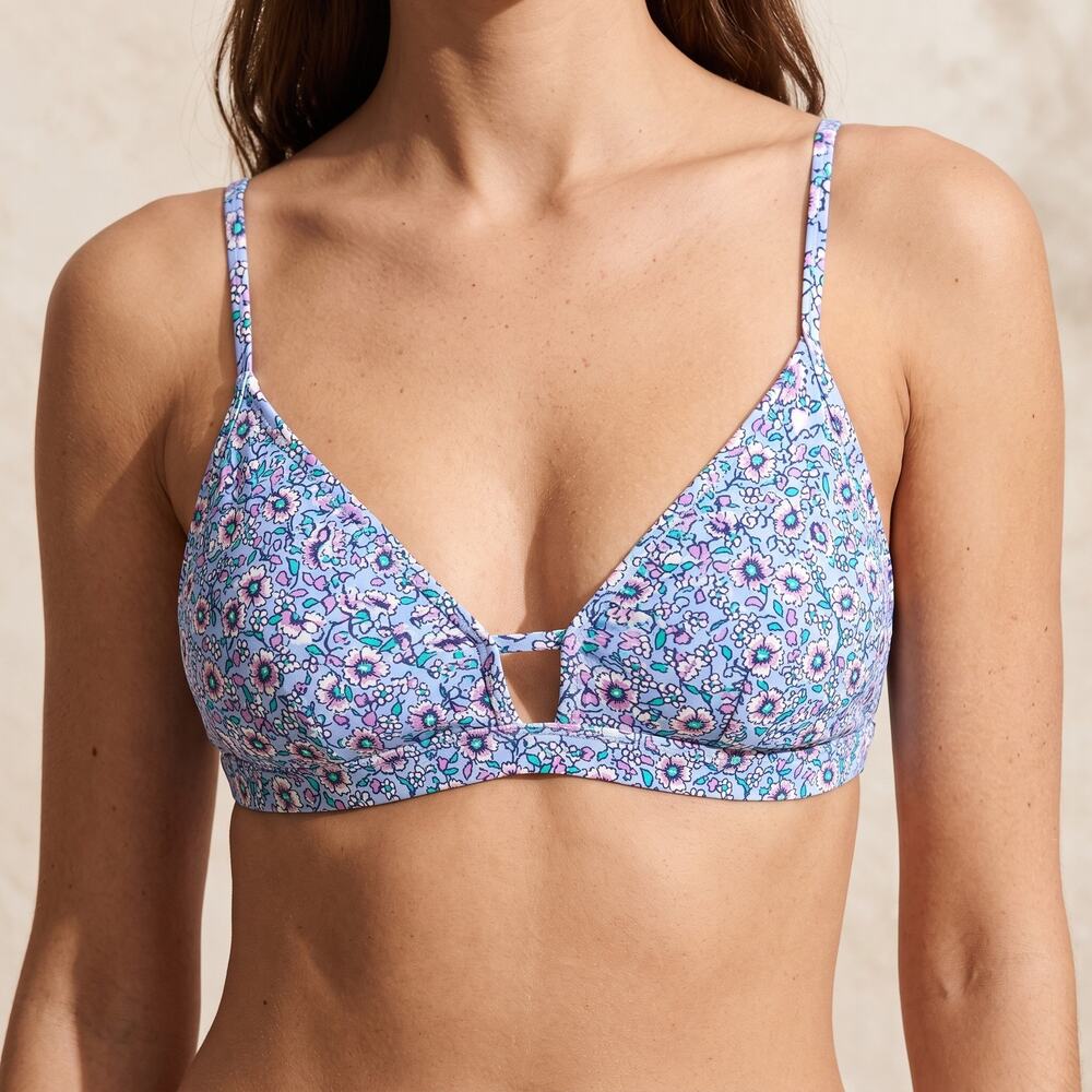 J.Crew Women's Floral Bikini Top Blue Cut-out Cottagecore Swim Size M